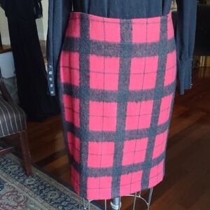 Talbots Red and Black Checkered Pencil Skirt
